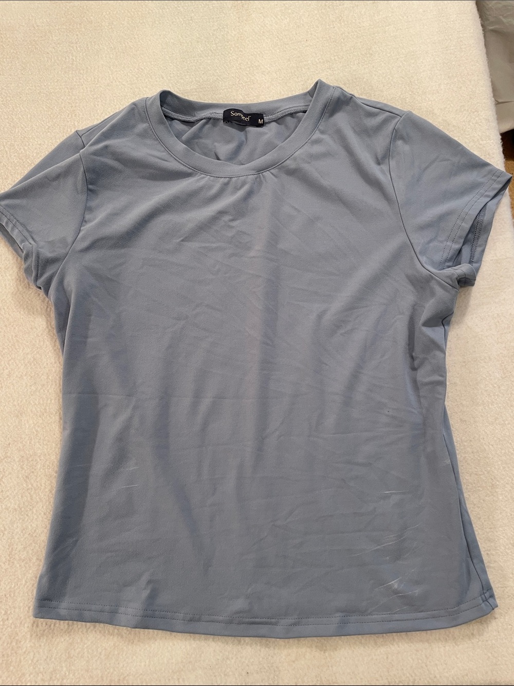 Sampeel Short Sleeve Crew Tee in Dusty Blue - Comfortable Everyday Top
